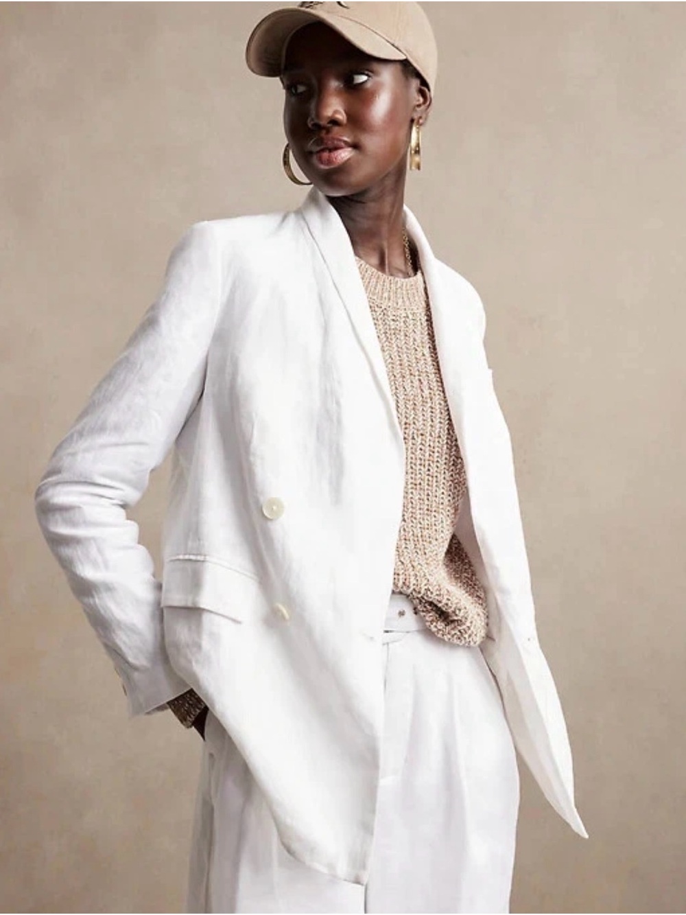 Banana Republic White 100% Linen Double Breasted Blazer Size 4